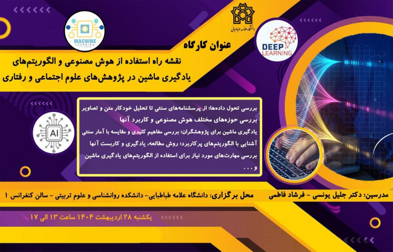 برگزاری کارگاه نقشه راه استفاده از هوش مصنوعی و الگوریتم های یادگیری ماشین در پژوهش های علوم اجتماعی و رفتاری